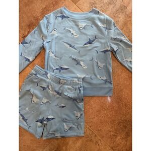 Cat & Jack Boys' Blue Fleece Shark Long Sleeve & Shorts Pajamas Size S(6/7) NWT